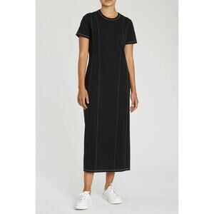 PISTOLA Kay Paneled T-Shirt Dress Black Contrast Stitch Slit SHort Sleeve Sz S